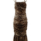 Dolce & Gabbana Brown Leopard Print Ruched Midi Dress