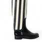 Black and White Striped Knee High Boots