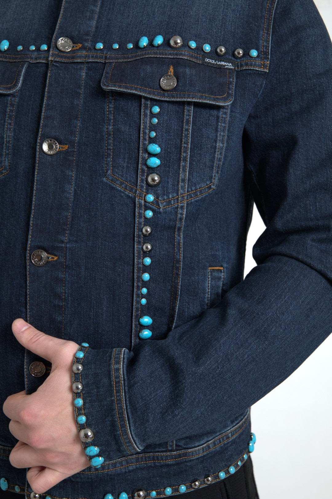 Giacca in denim turchese decorata