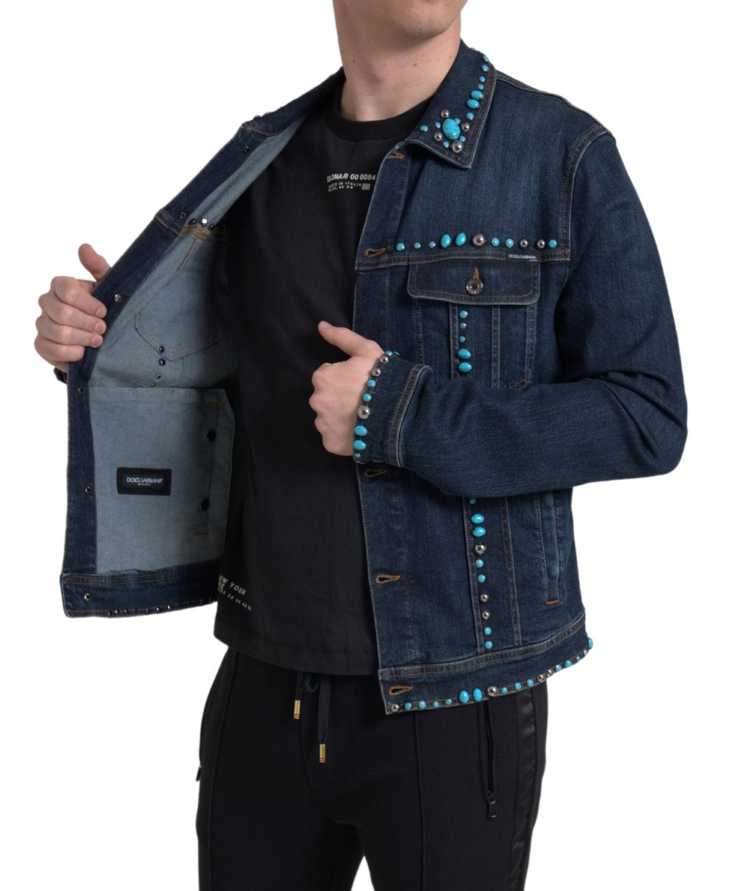 Giacca in denim turchese decorata