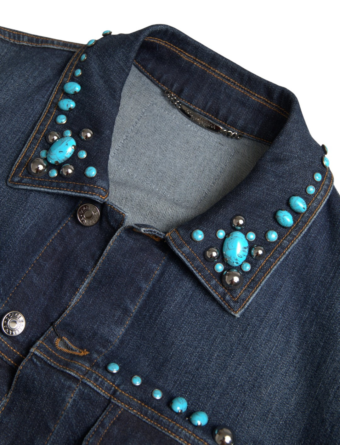 Giacca in denim turchese decorata