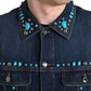 Embellished Turquoise Denim Jacket