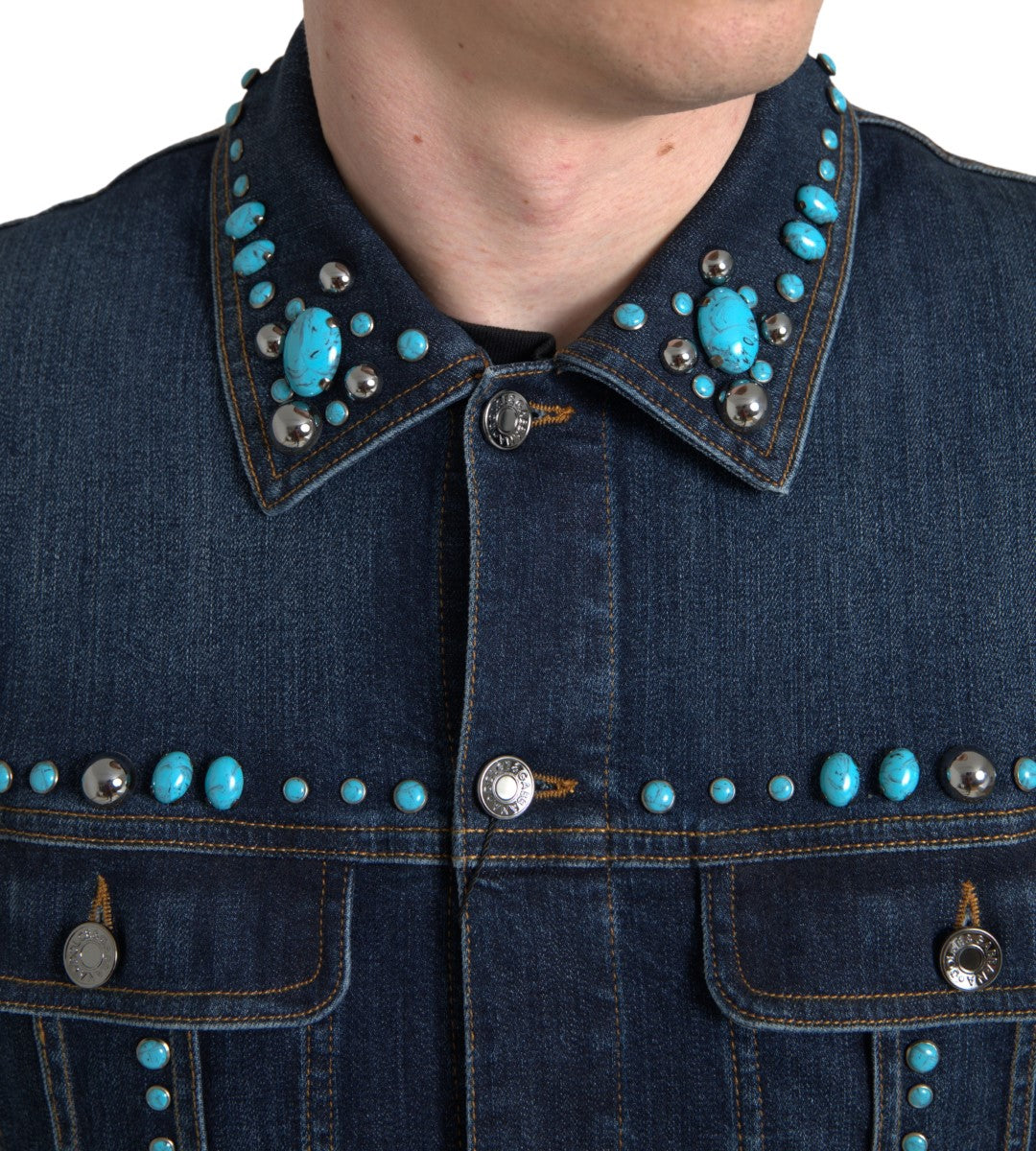 Giacca in denim turchese decorata