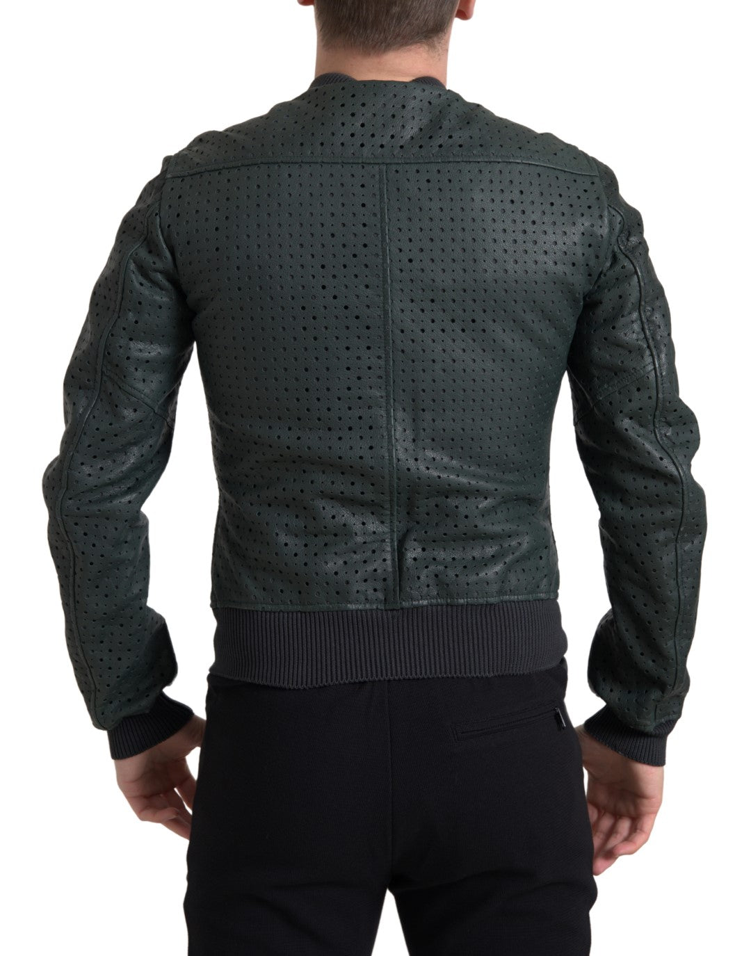 Giubbotto bomber in pelle di capra verde smeraldo