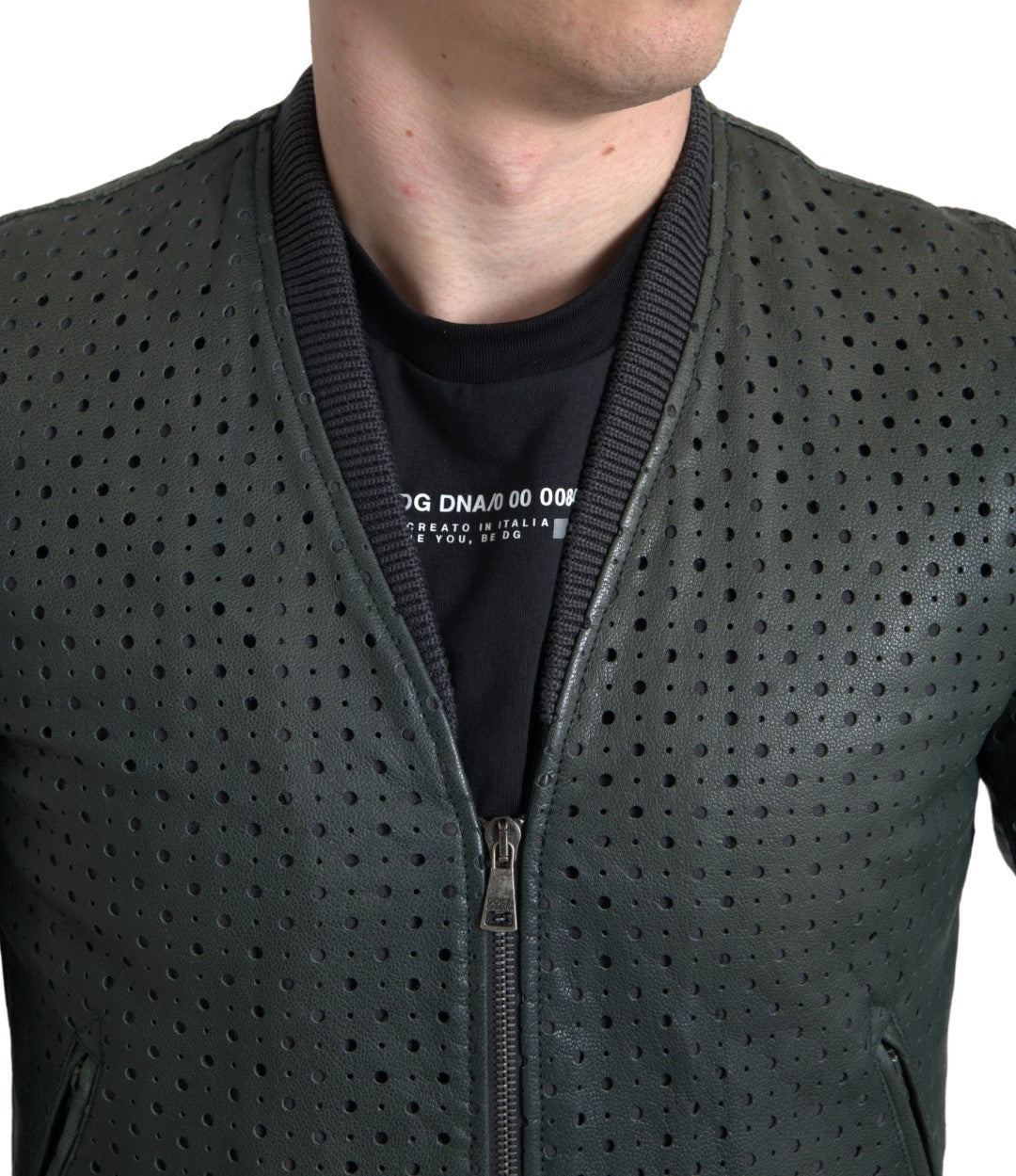 Giubbotto bomber in pelle di capra verde smeraldo