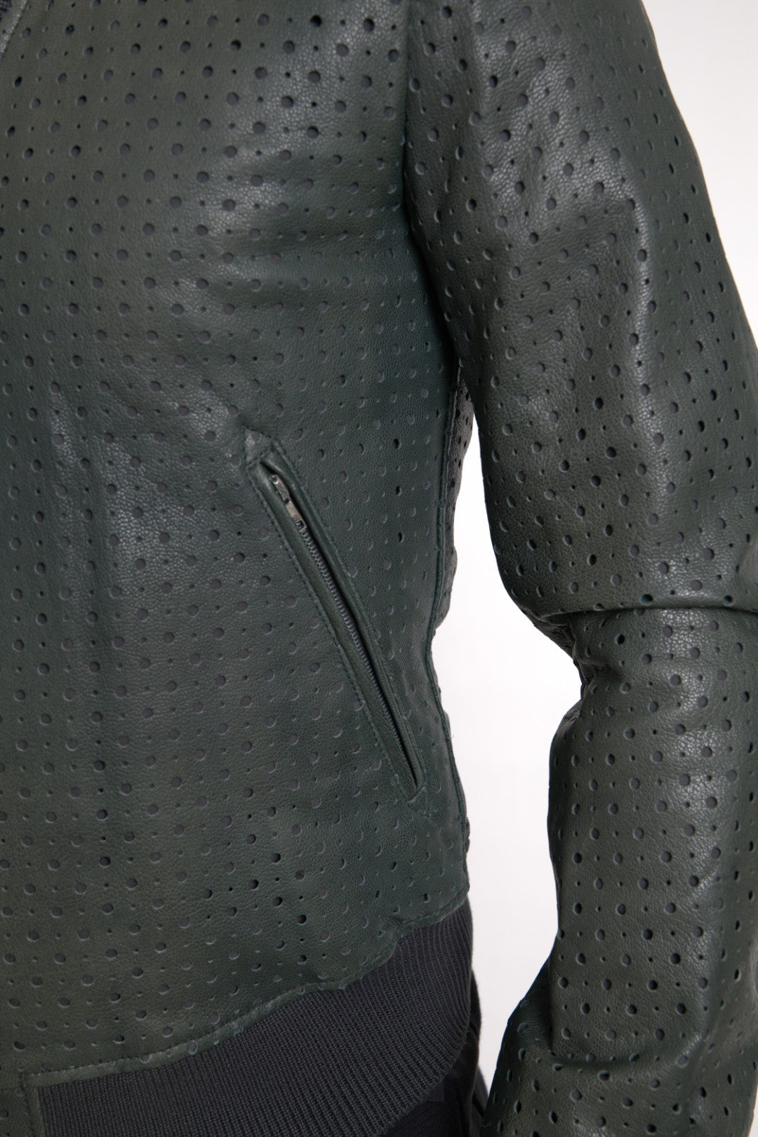 Giubbotto bomber in pelle di capra verde smeraldo
