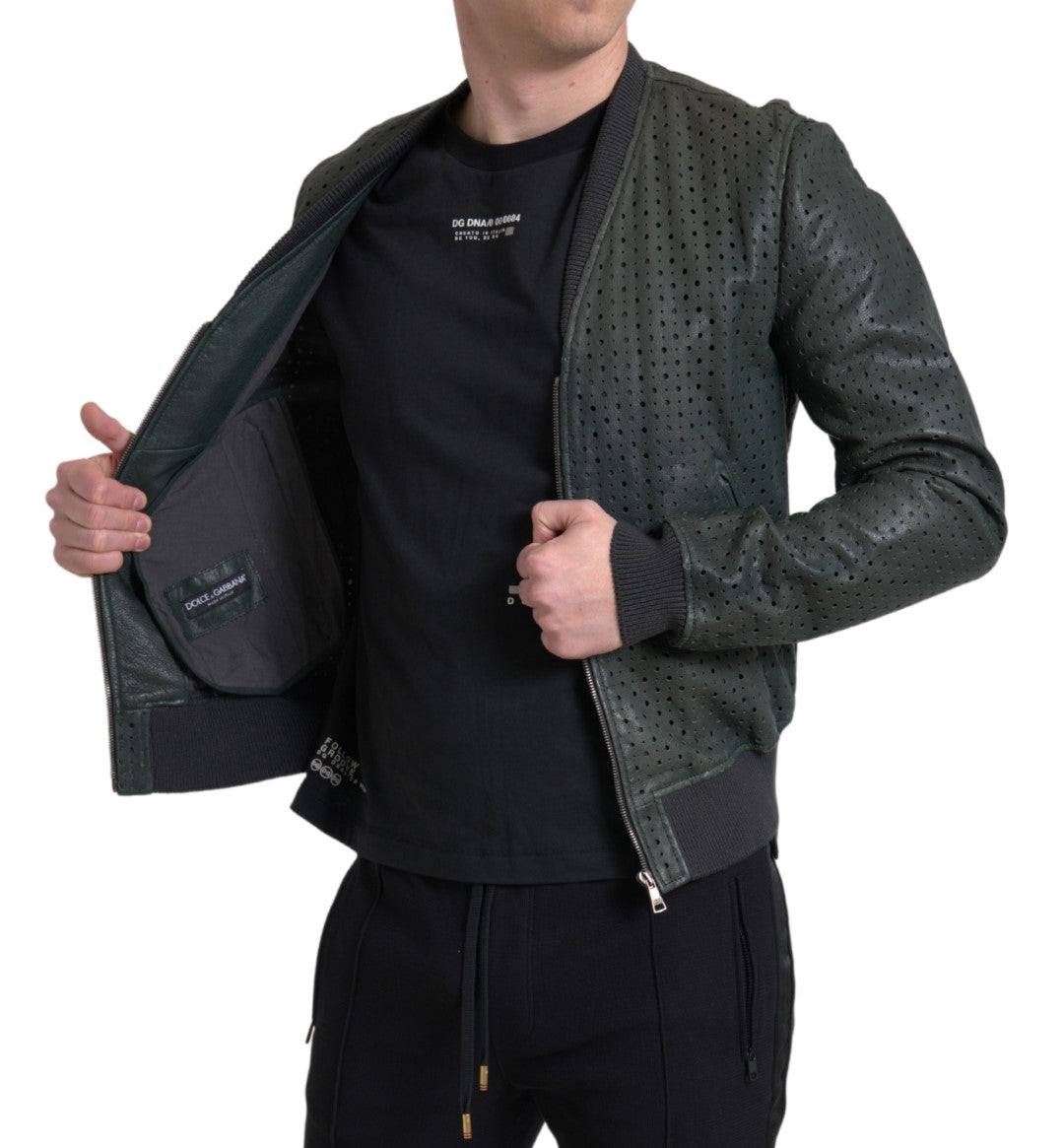 Giubbotto bomber in pelle di capra verde smeraldo