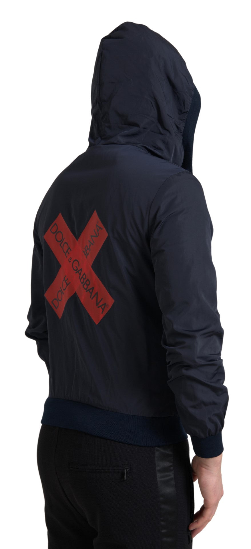 Elegante felpa blu con cappuccio e chiusura lampo