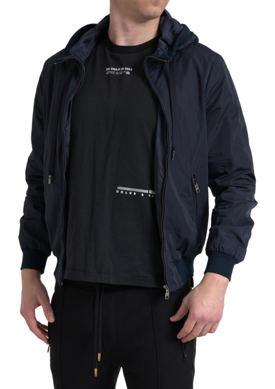 Elegante felpa blu con cappuccio e chiusura lampo