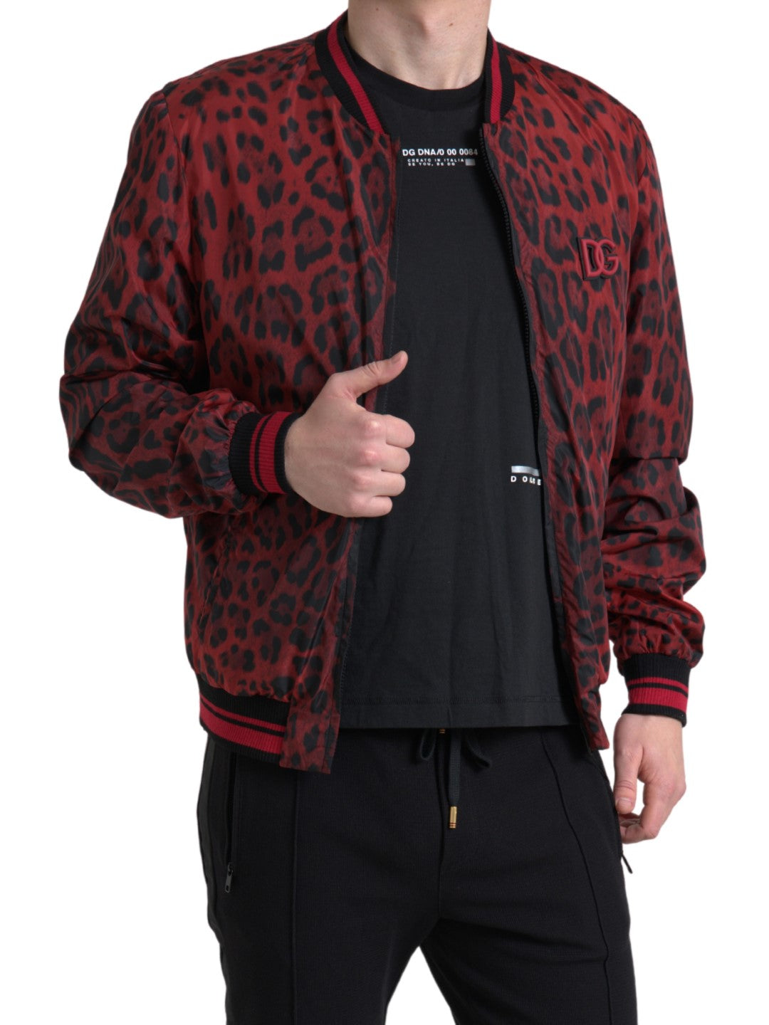 Giubbotto bomber con stampa leopardata rossa