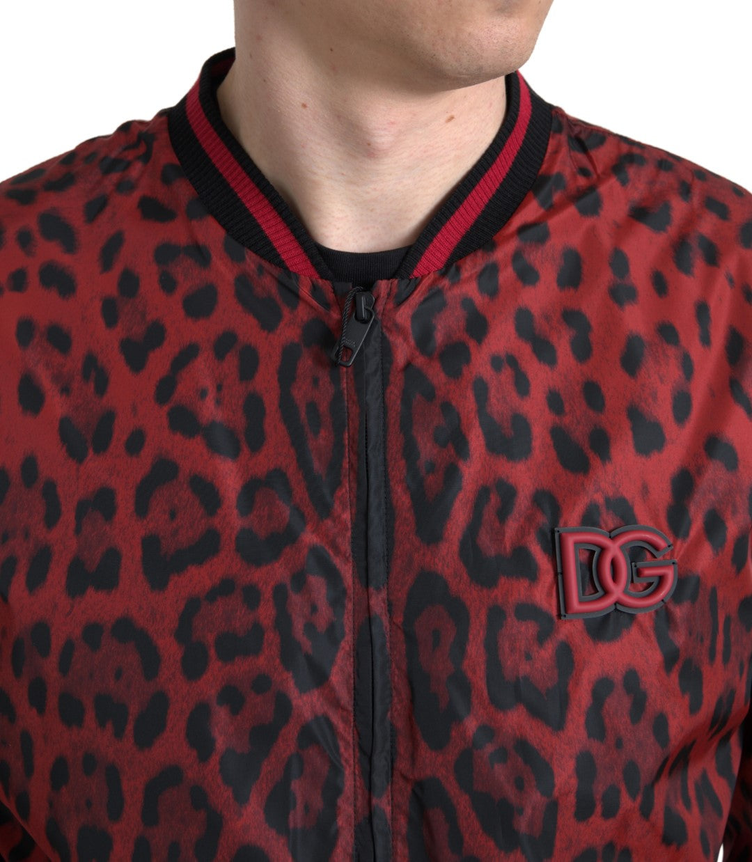 Giubbotto bomber con stampa leopardata rossa
