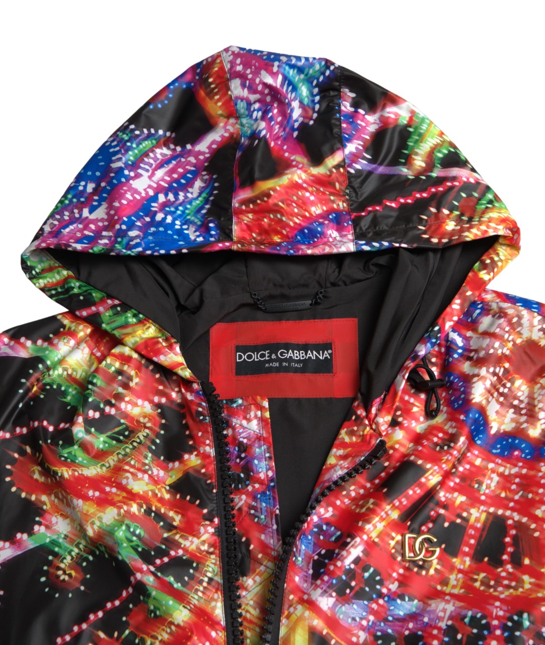 Maglione con cappuccio e cerniera intera multicolore