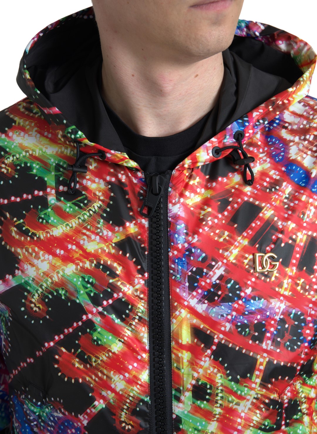 Maglione con cappuccio e cerniera intera multicolore