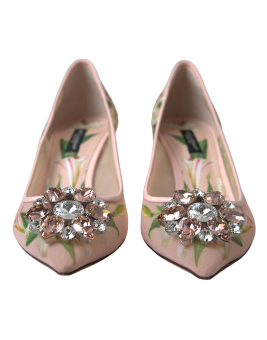 Elegant Pink Floral Crystal Pumps