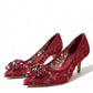 Radiant Red Lace Heels with Crystals