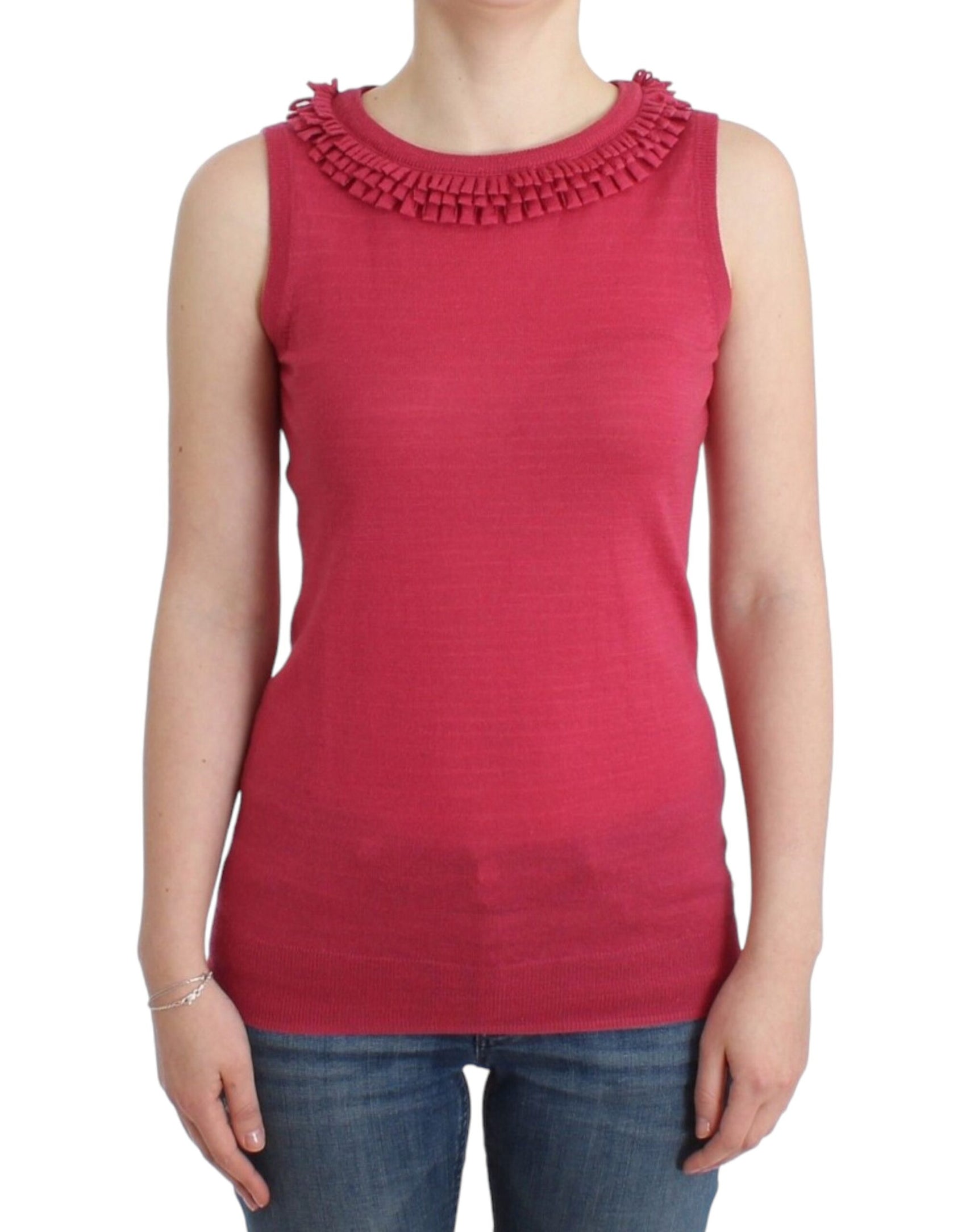 Elegante top in maglia di lana senza maniche rosa