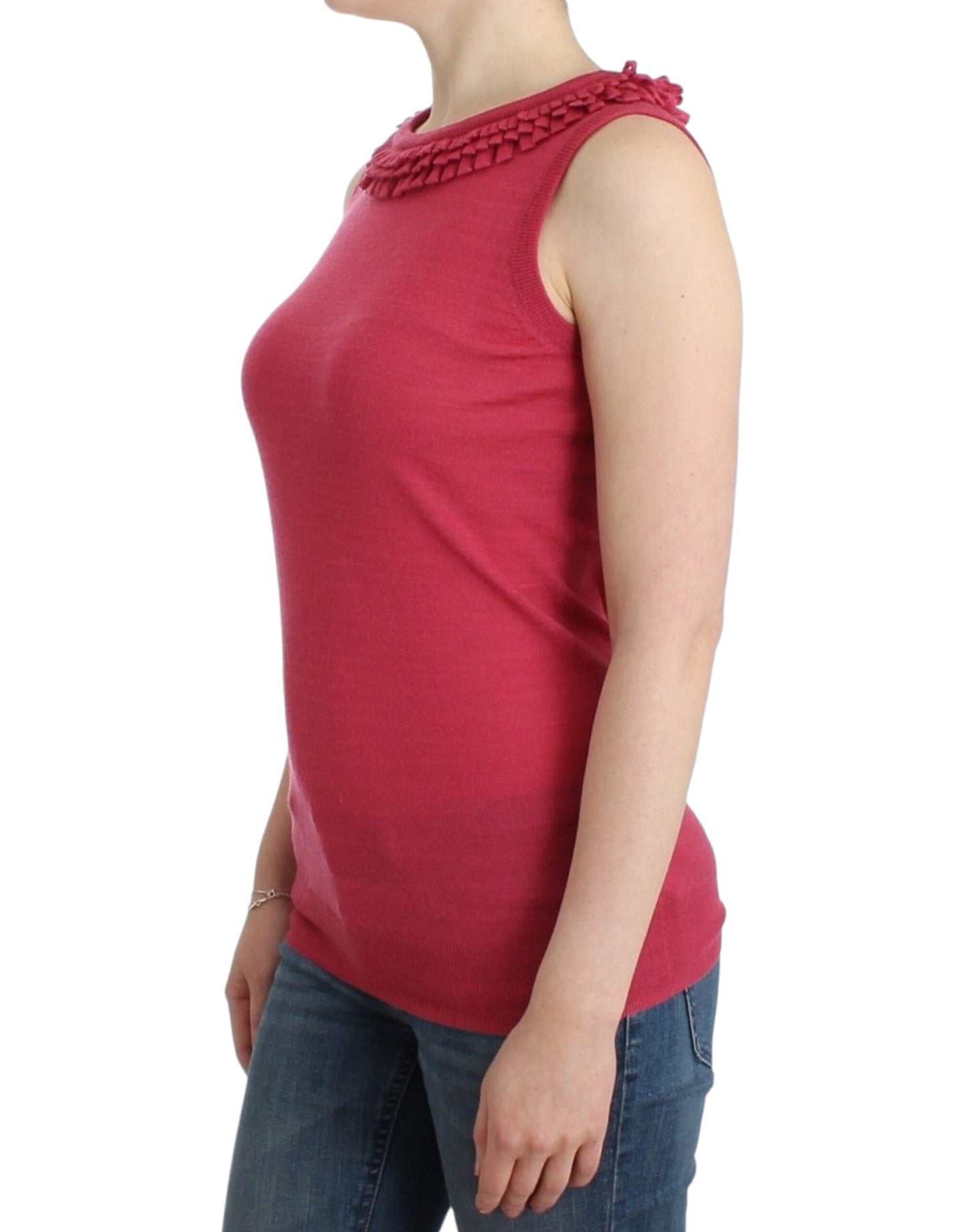 Elegante top in maglia di lana senza maniche rosa