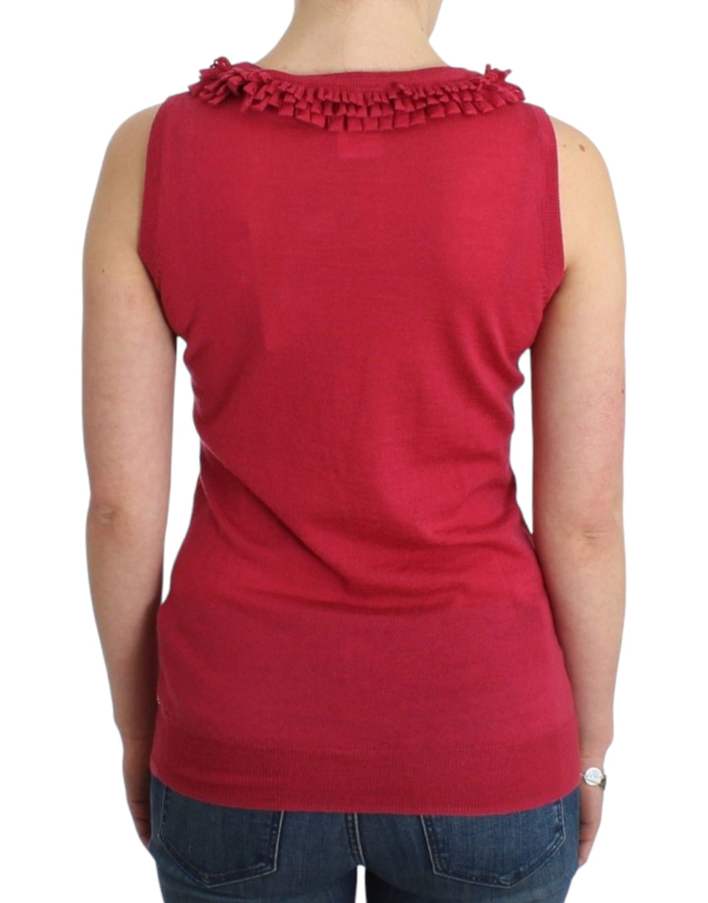 Elegante top in maglia di lana senza maniche rosa