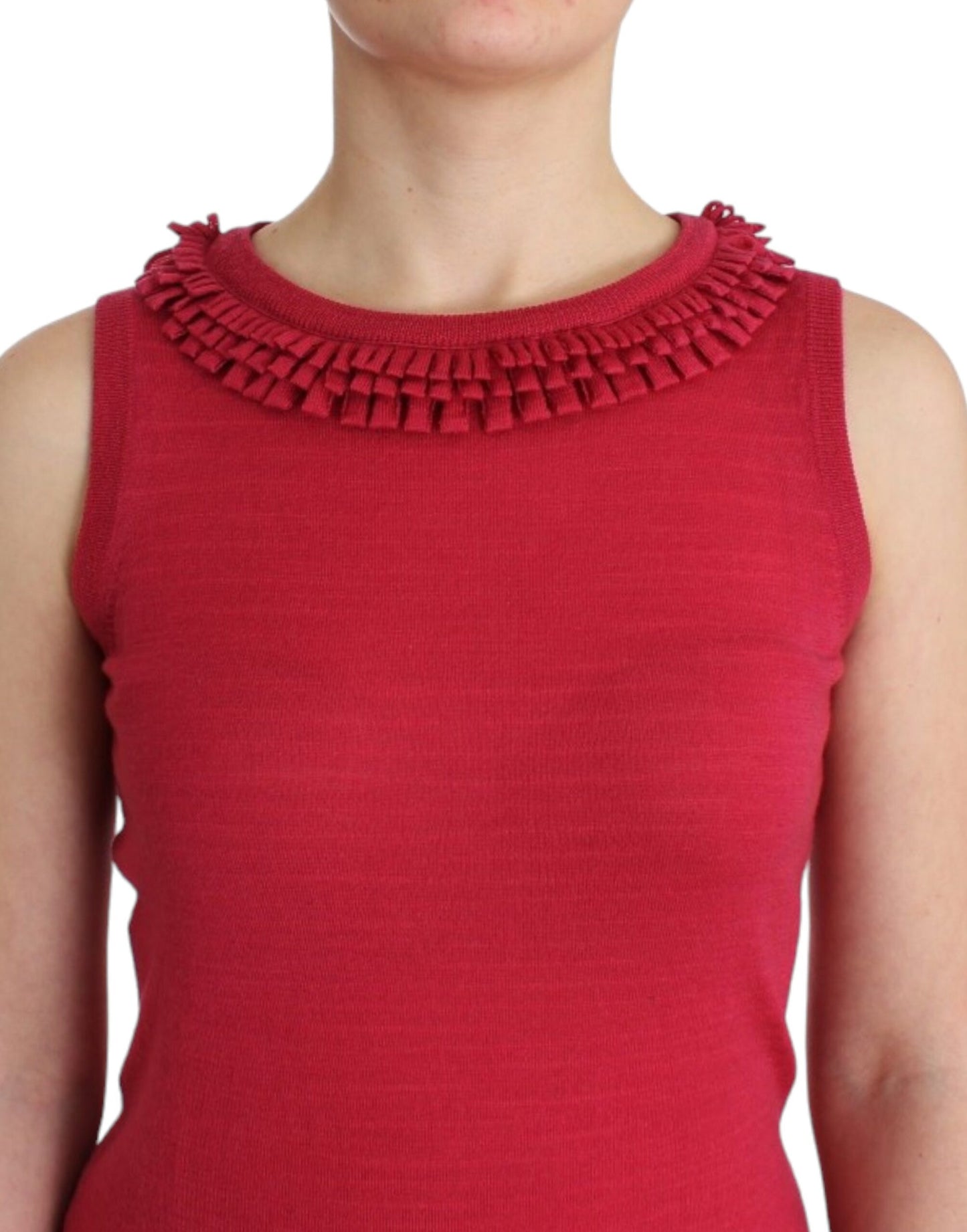 Elegante top in maglia di lana senza maniche rosa