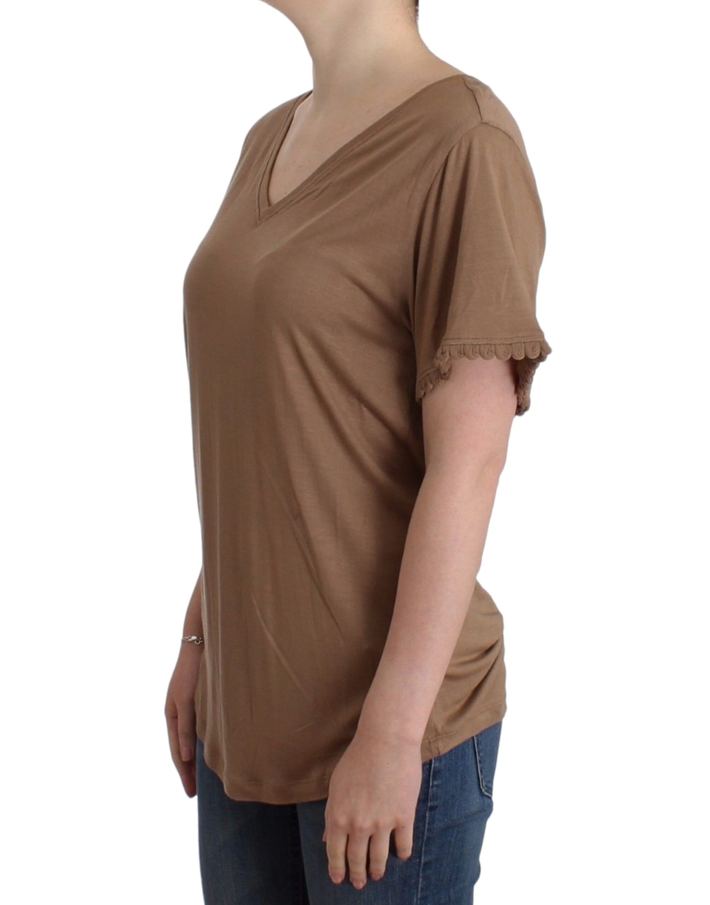 Elegante top a maniche corte in rayon marrone