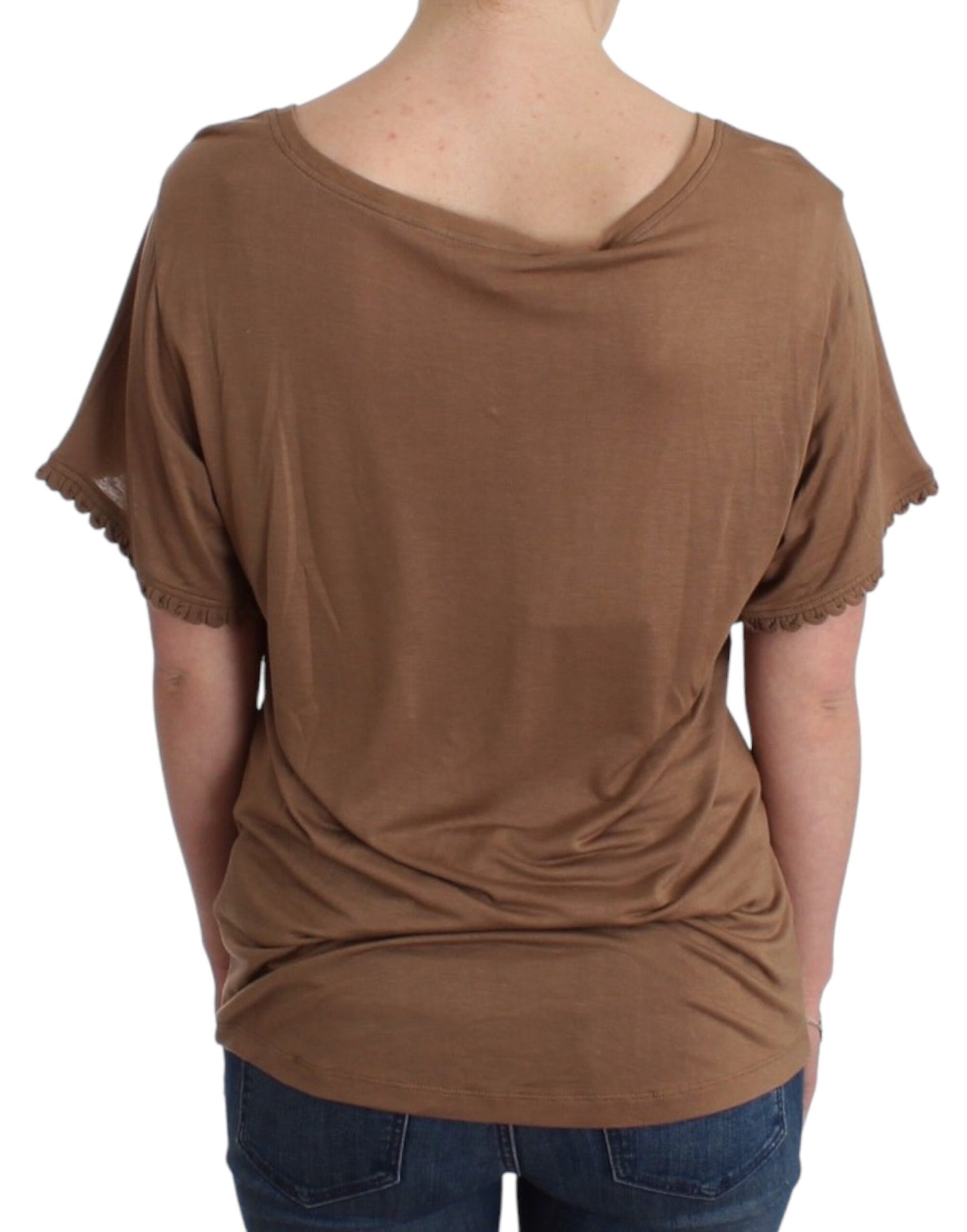 Elegante top a maniche corte in rayon marrone