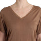 Elegante top a maniche corte in rayon marrone