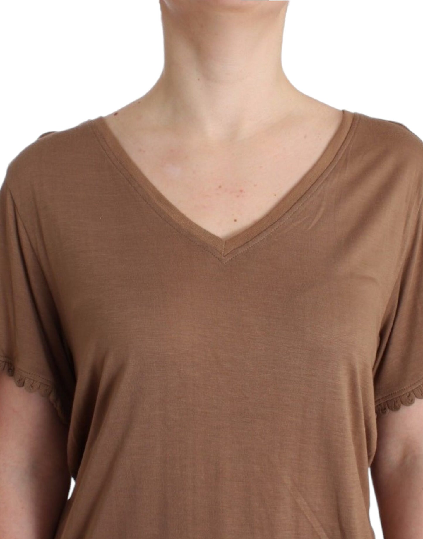 Elegante top a maniche corte in rayon marrone