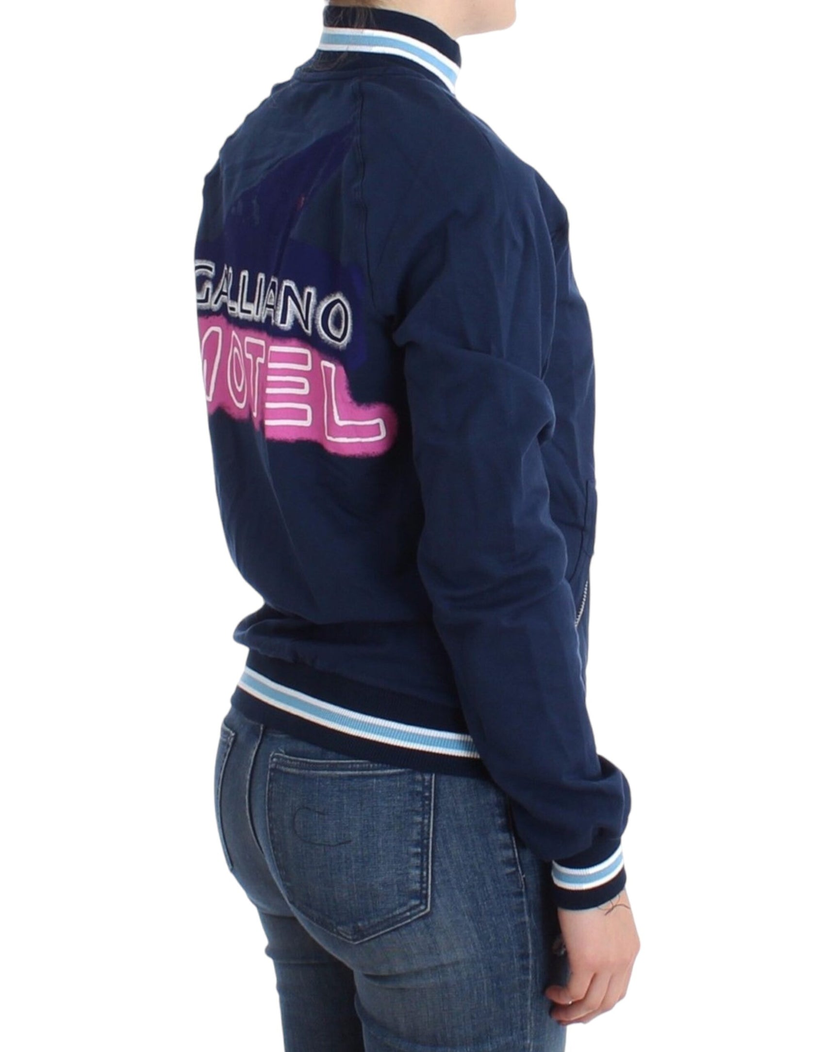 Schicke blaue Strickjacke mit Reißverschluss und Logo-Detail
