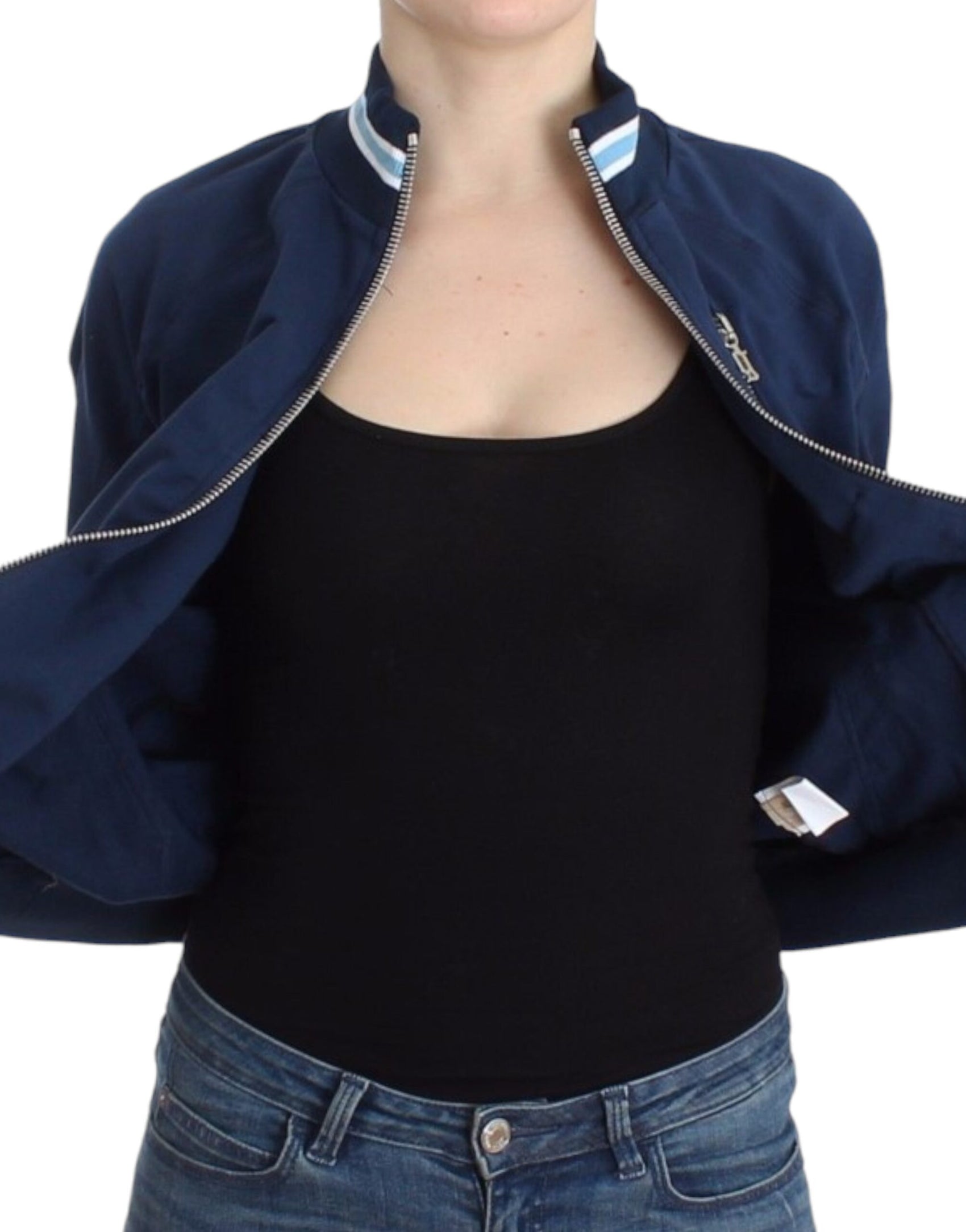 Schicke blaue Strickjacke mit Reißverschluss und Logo-Detail