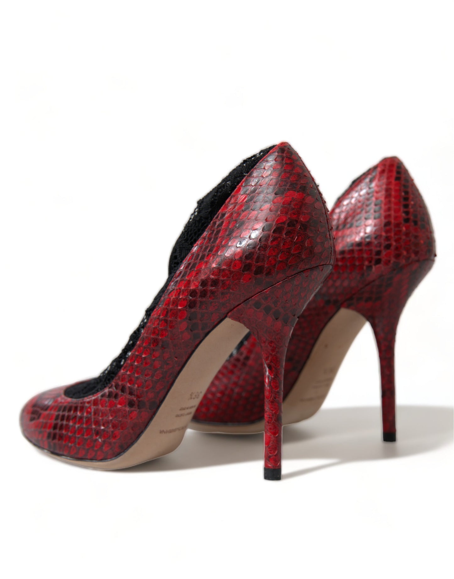 Red Almond Toe Snakeskin Pumps with Lace Socks