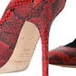 Red Almond Toe Snakeskin Pumps with Lace Socks