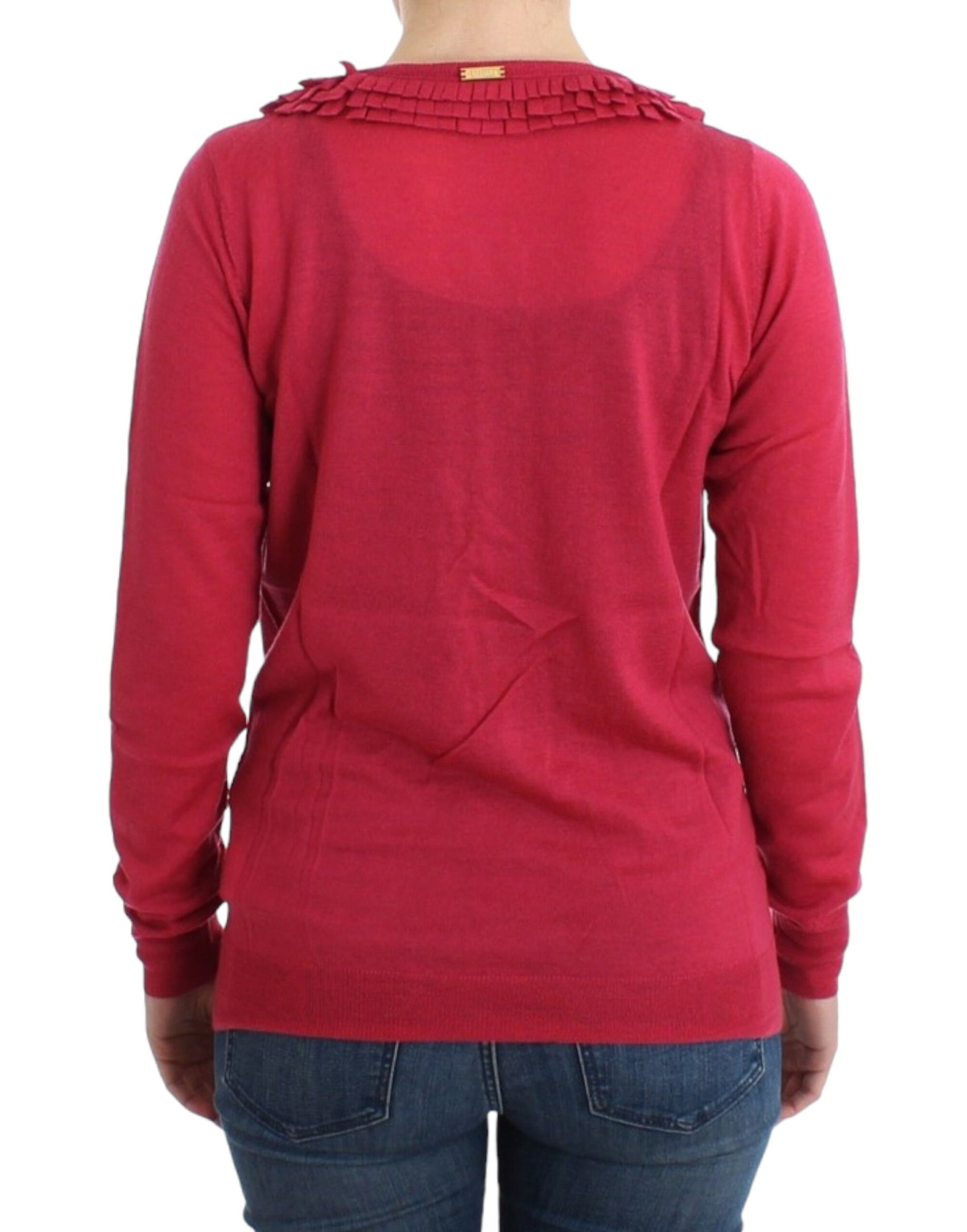 Wollcardigan mit Rüschendetail in Pink