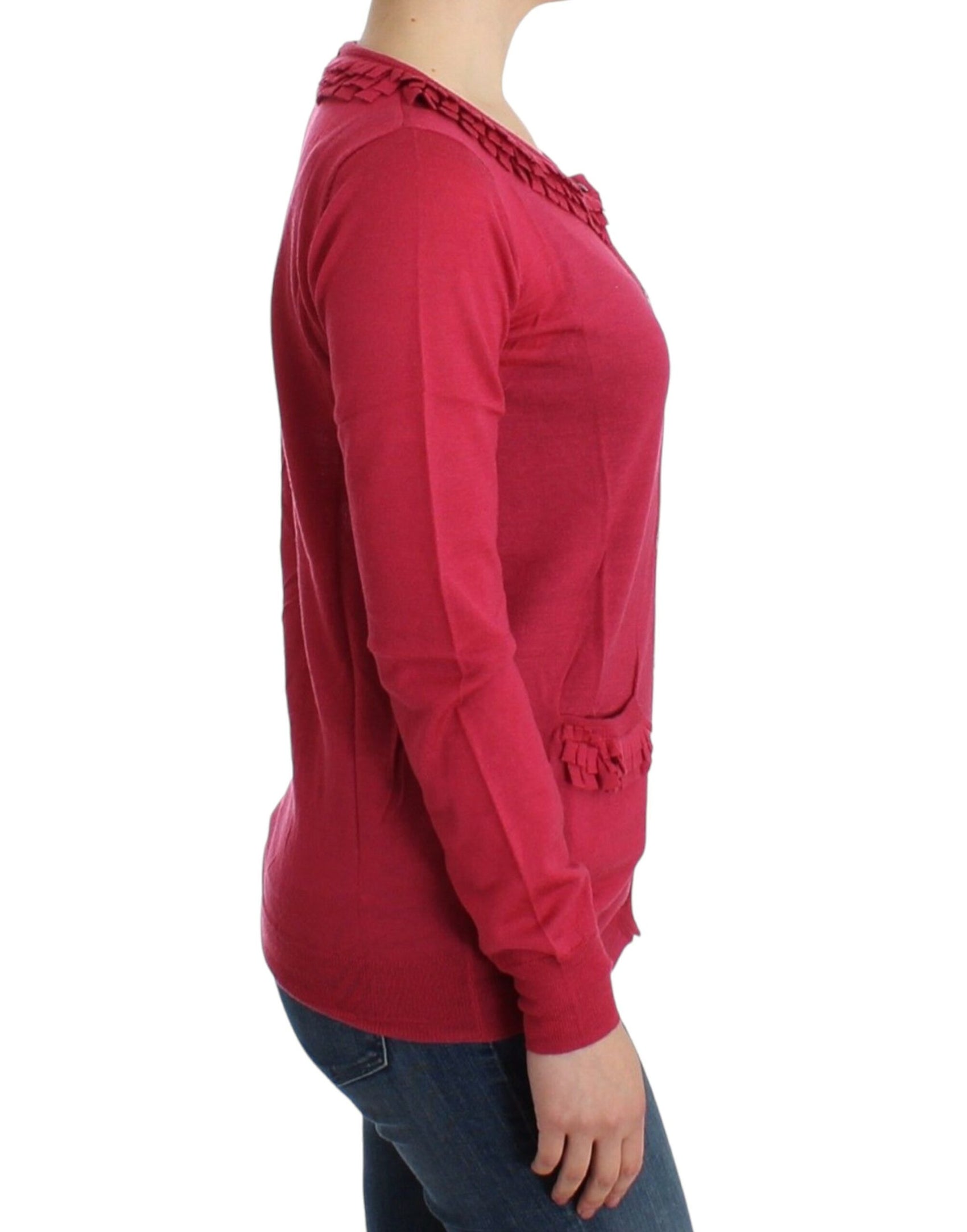 Wollcardigan mit Rüschendetail in Pink