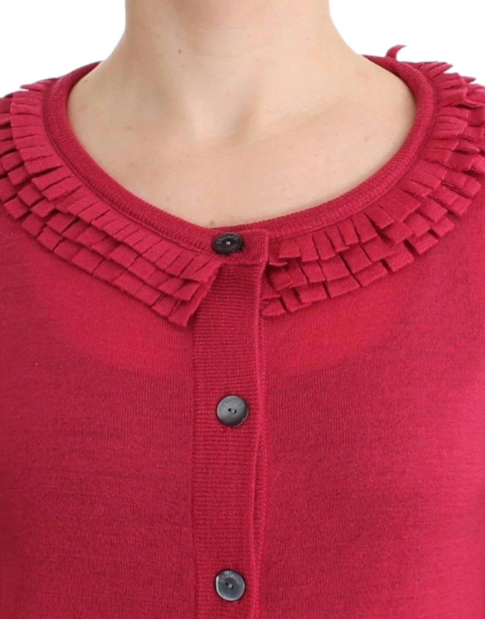 Wollcardigan mit Rüschendetail in Pink