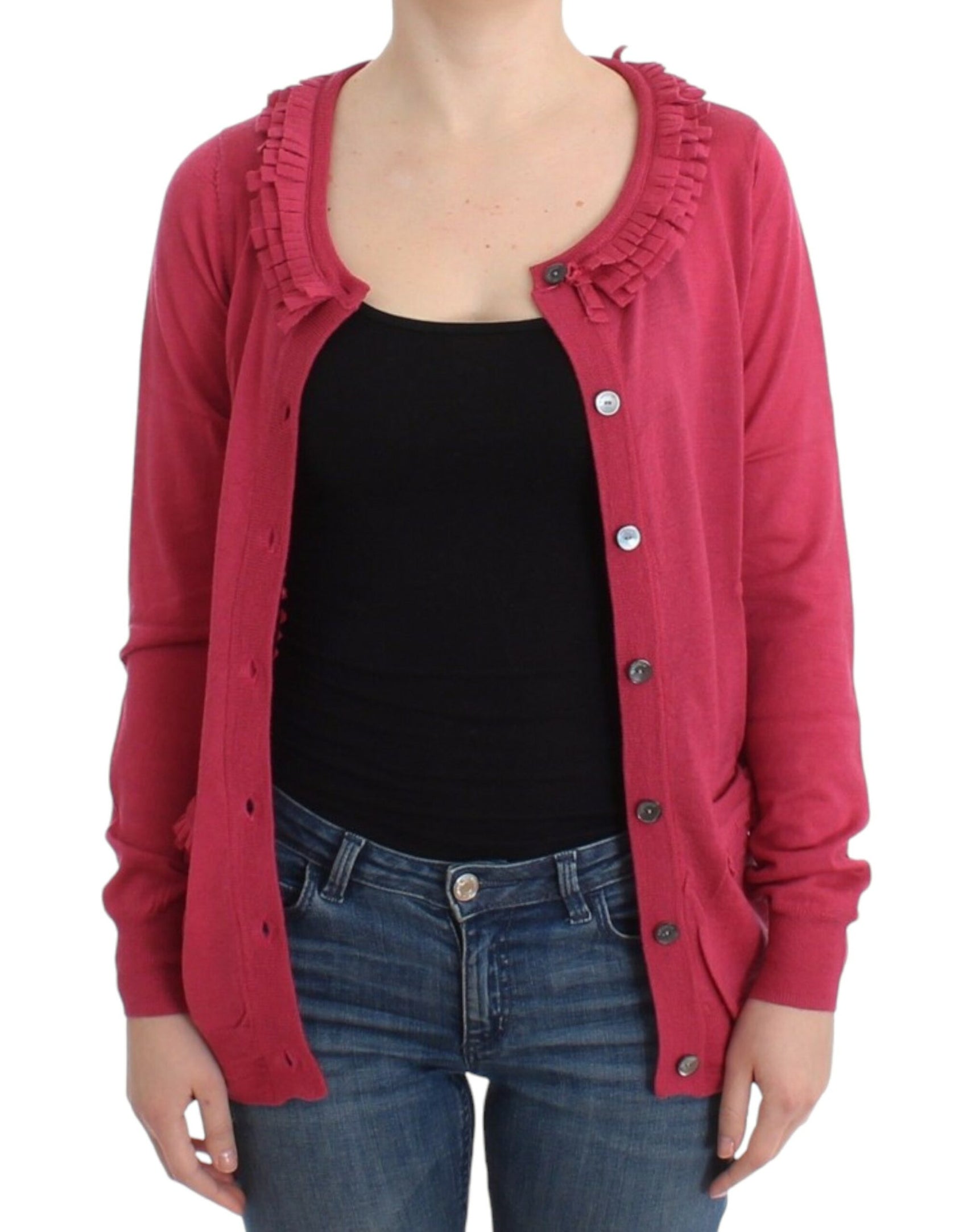 Wollcardigan mit Rüschendetail in Pink