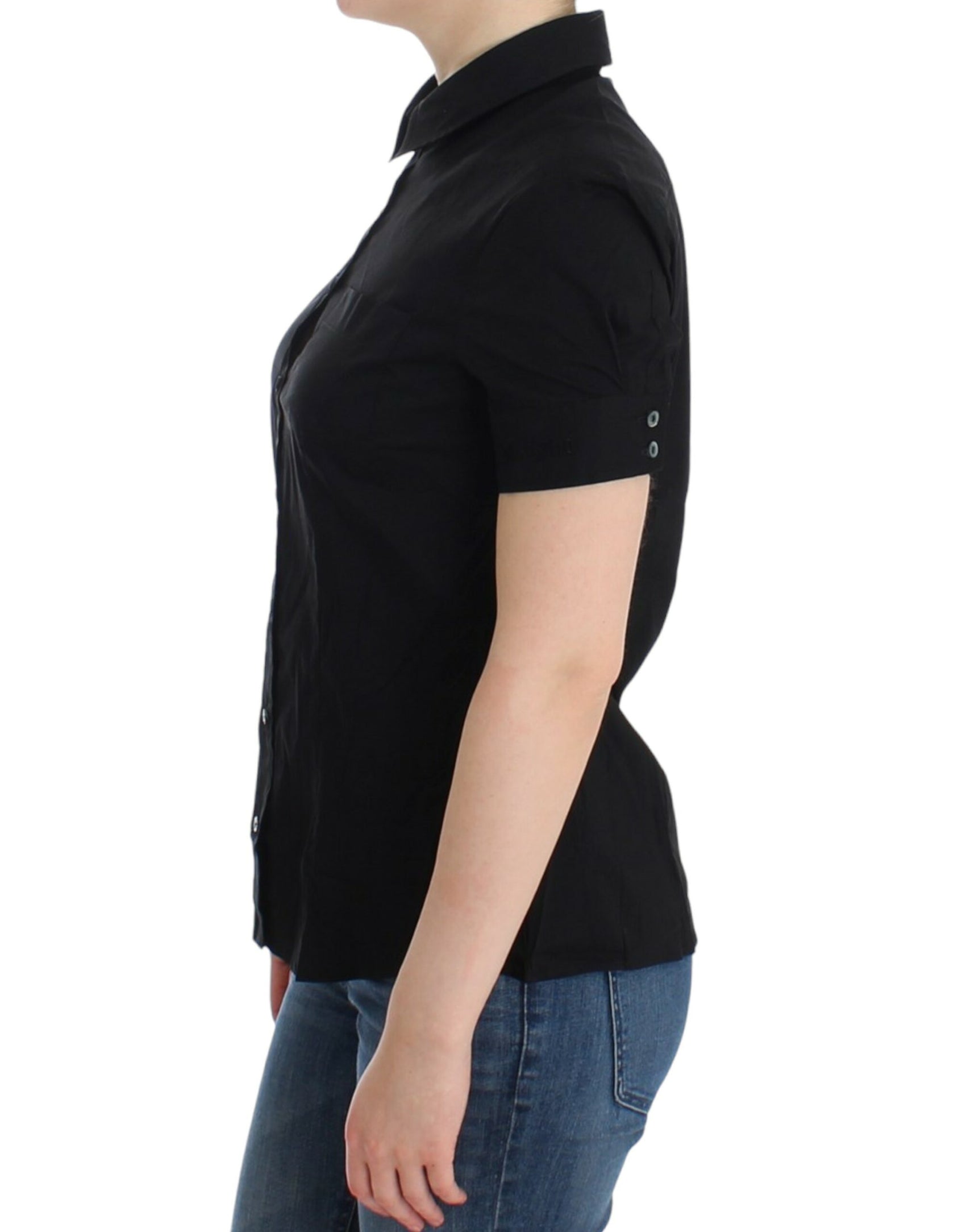 Elegante schwarze Kurzarmbluse aus Baumwollstretch