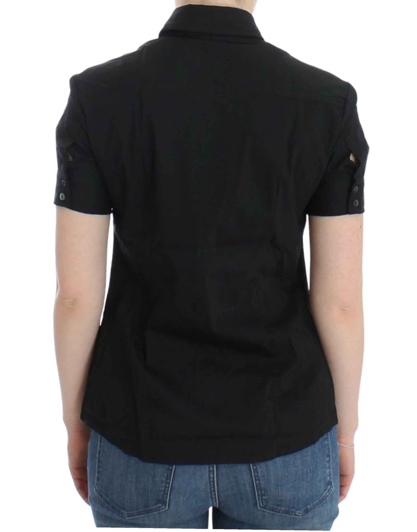 Elegante schwarze Kurzarmbluse aus Baumwollstretch