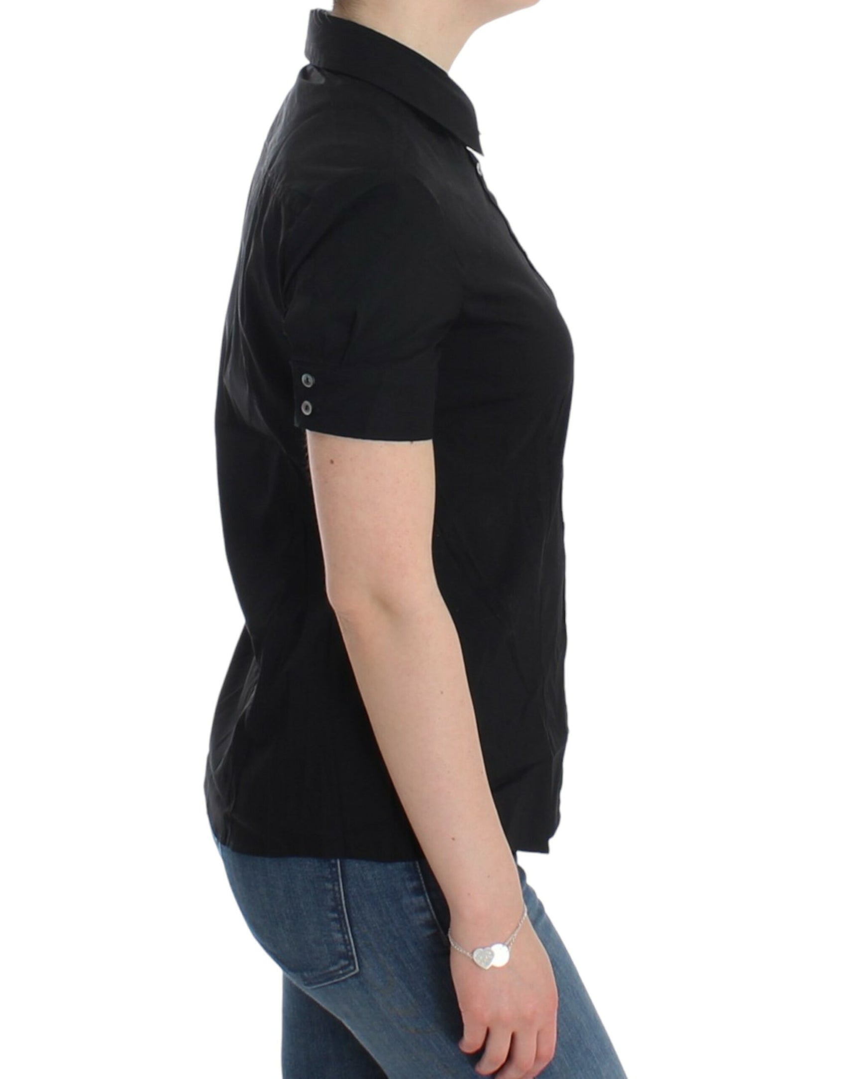 Elegante schwarze Kurzarmbluse aus Baumwollstretch