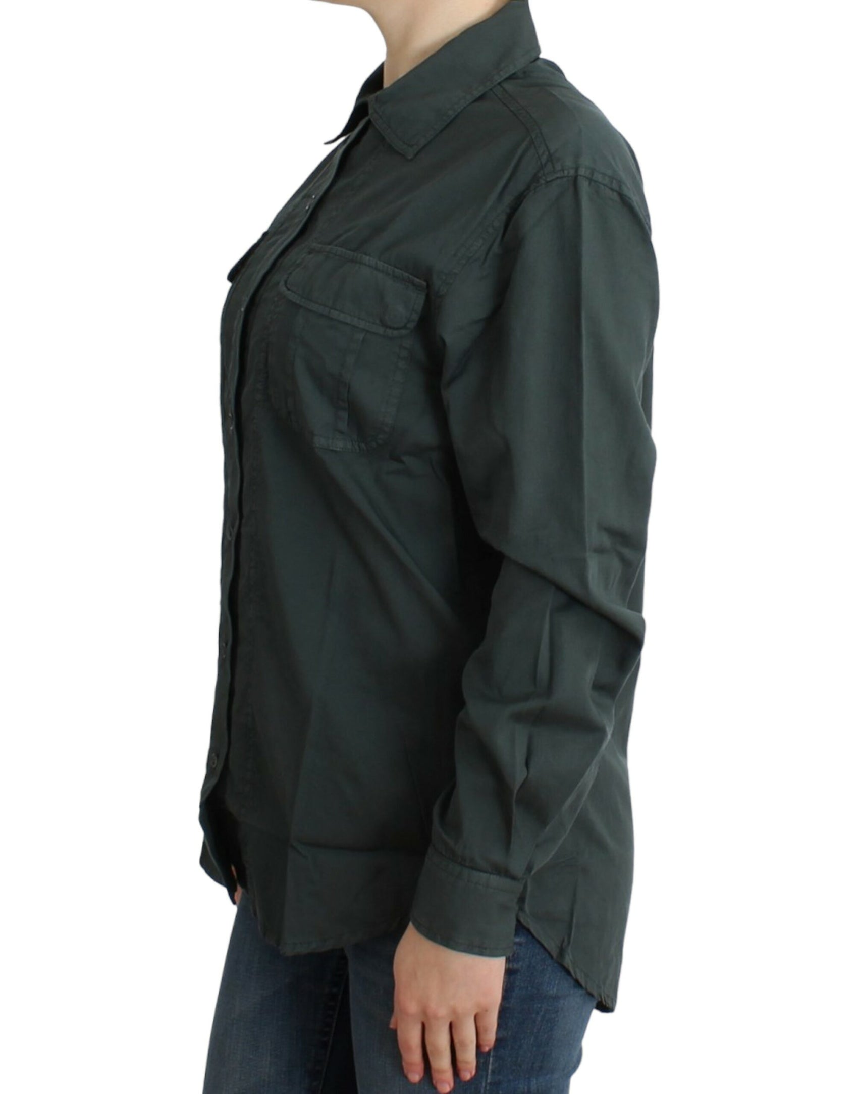 Elegante camicia grigia in cotone con bottoni