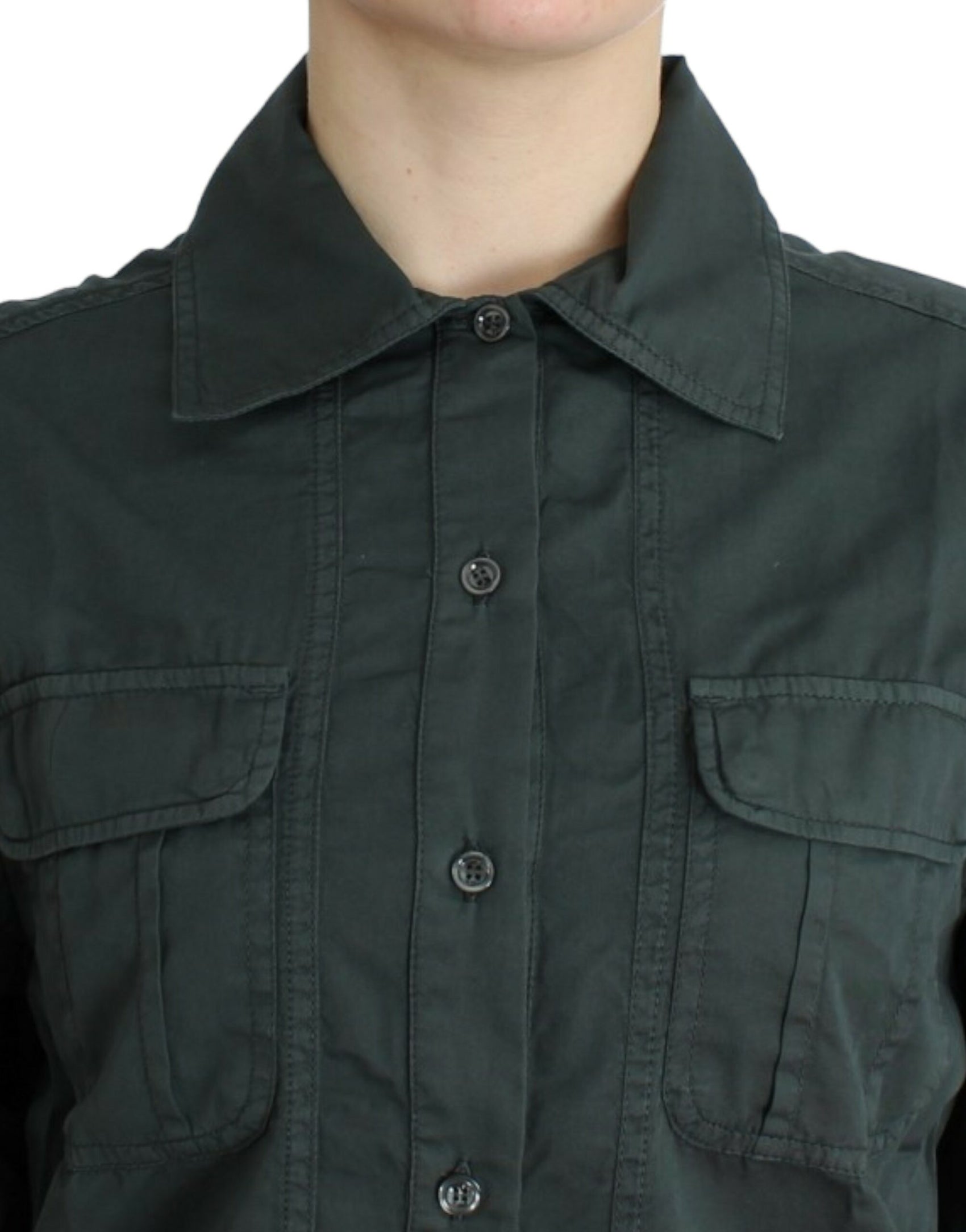 Elegante camicia grigia in cotone con bottoni