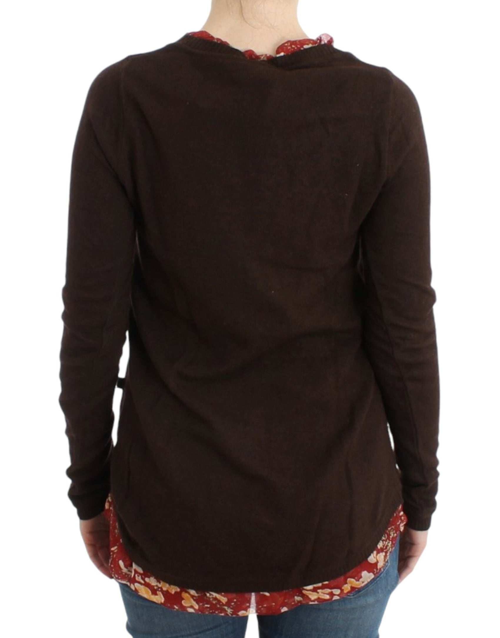 Maglione girocollo chic con applicazioni in seta