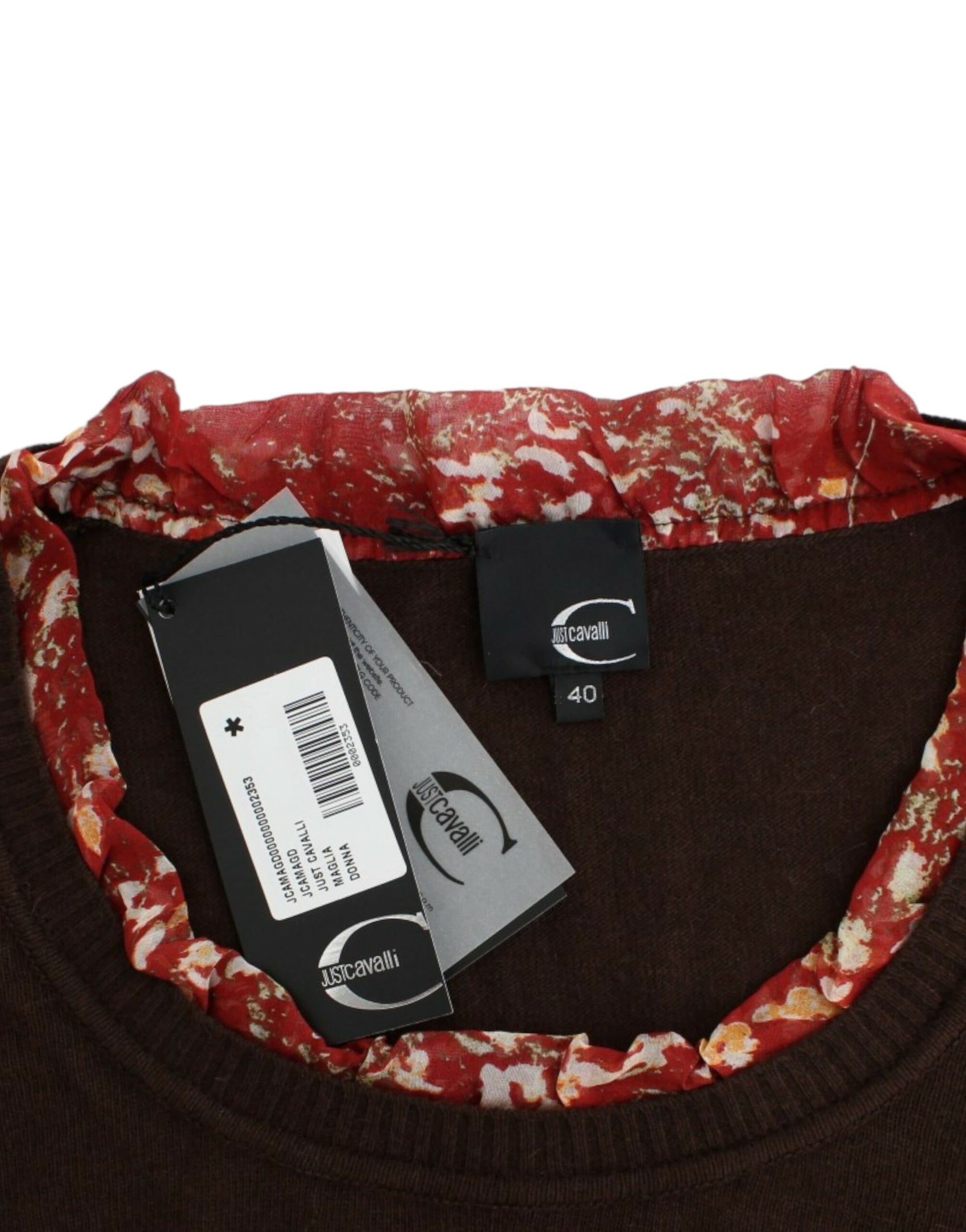 Maglione girocollo chic con applicazioni in seta