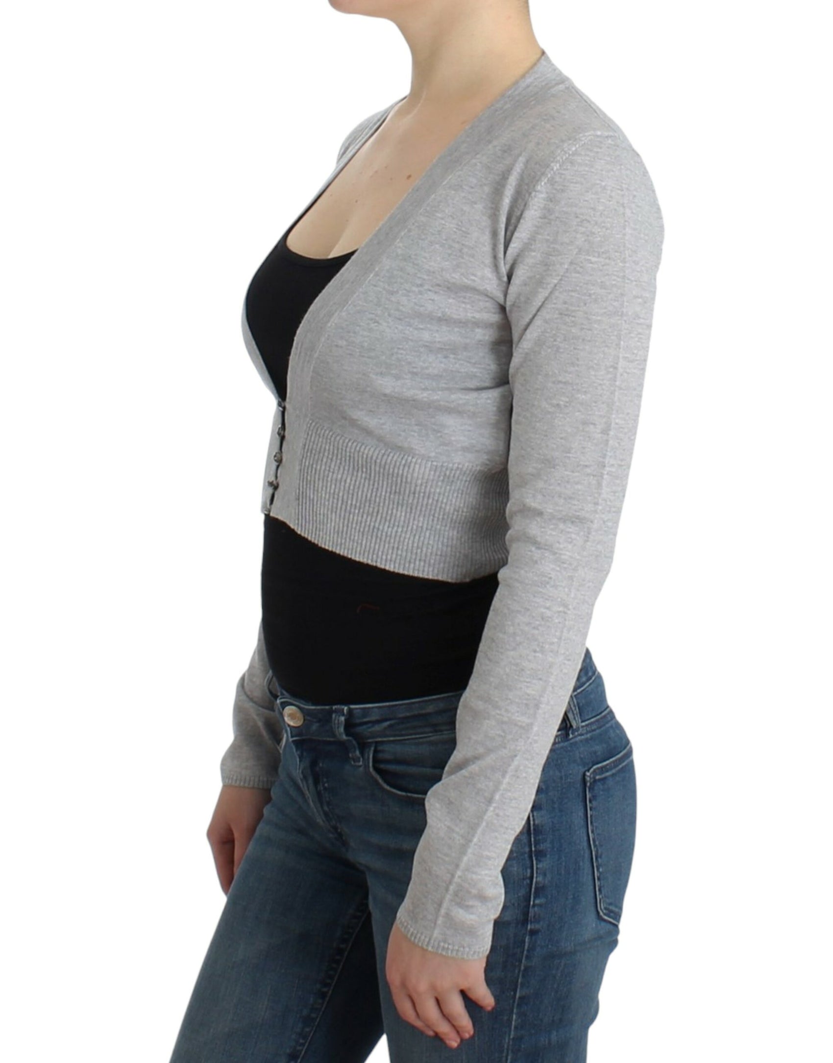 Cardigan corto in lana vergine in grigio chic