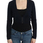 Elegant Black Cropped Virgin Wool Cardigan