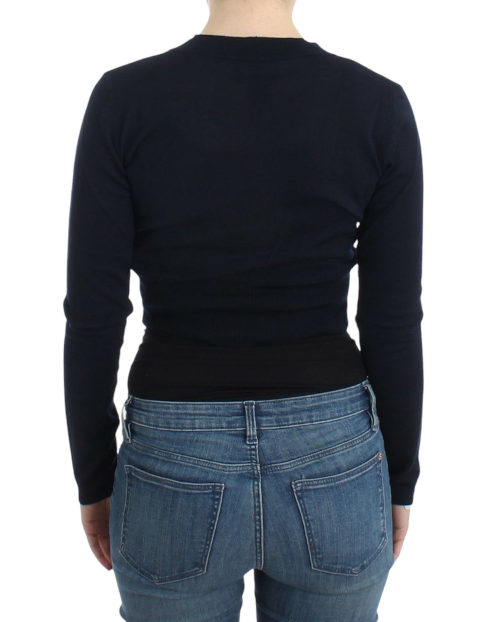Elegante cardigan corto in lana vergine nero