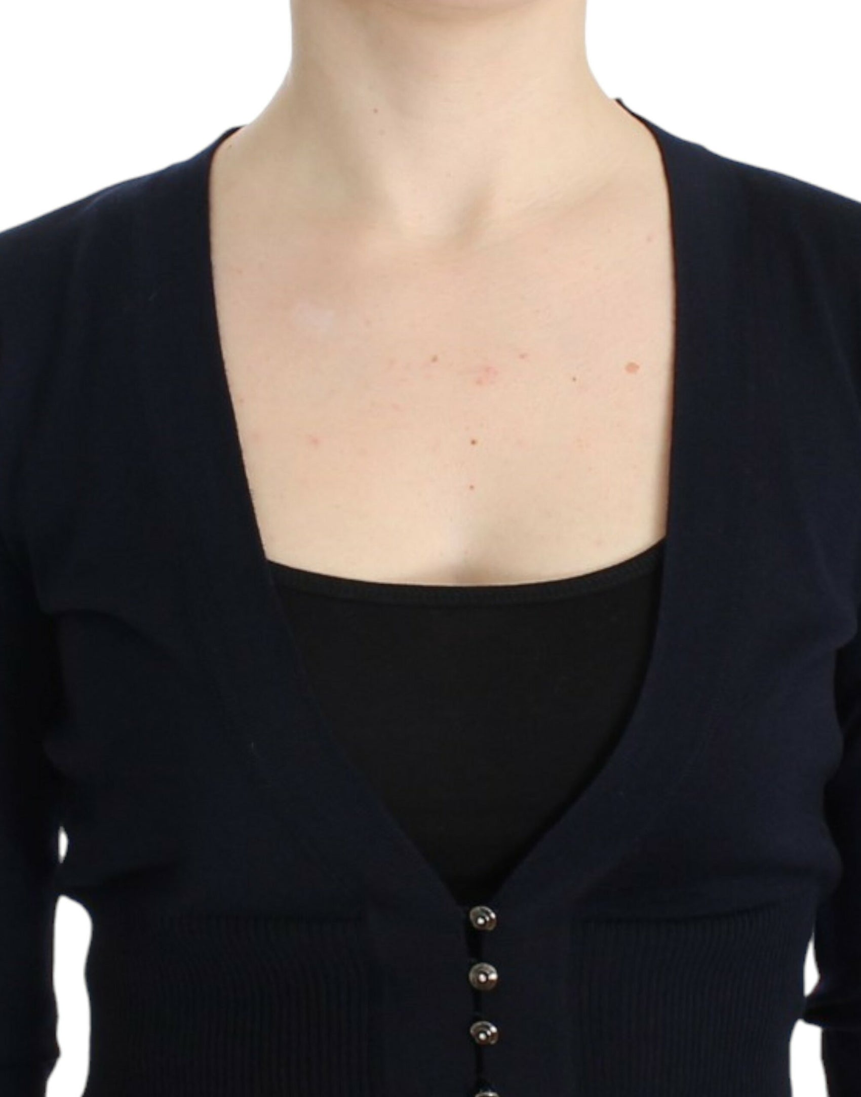 Elegante cardigan corto in lana vergine nero