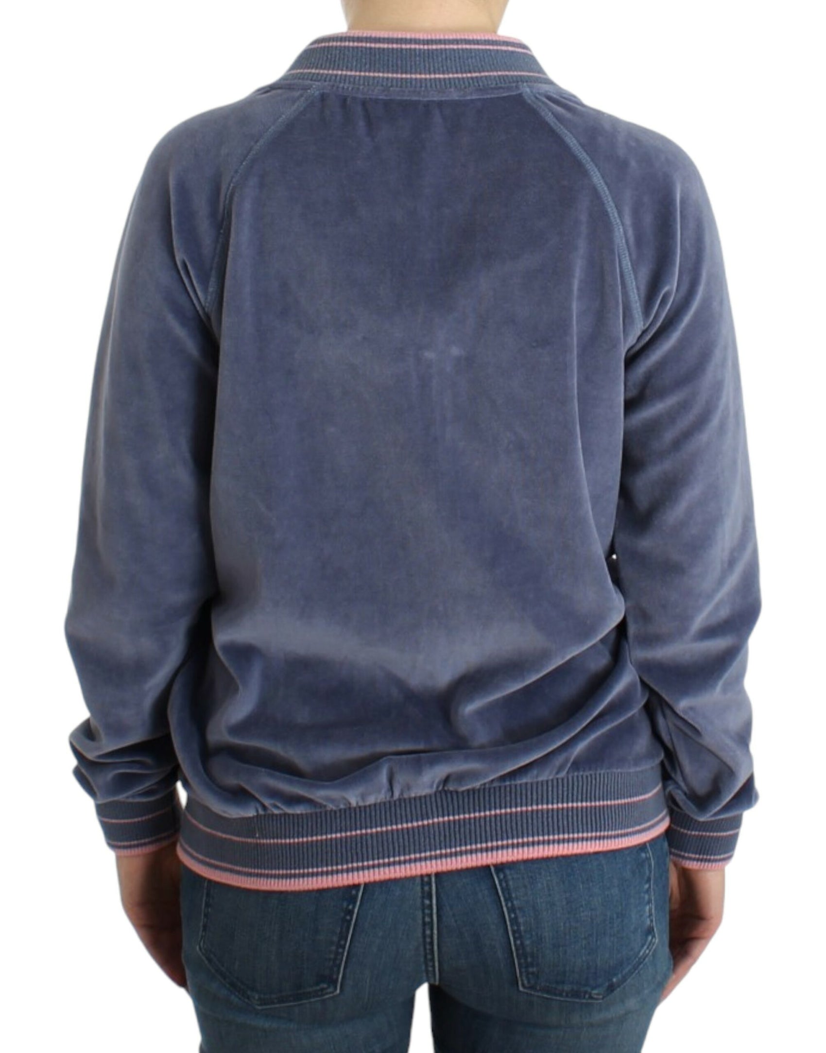 Eleganter blauer Zip-Cardigan mit goldenen Details
