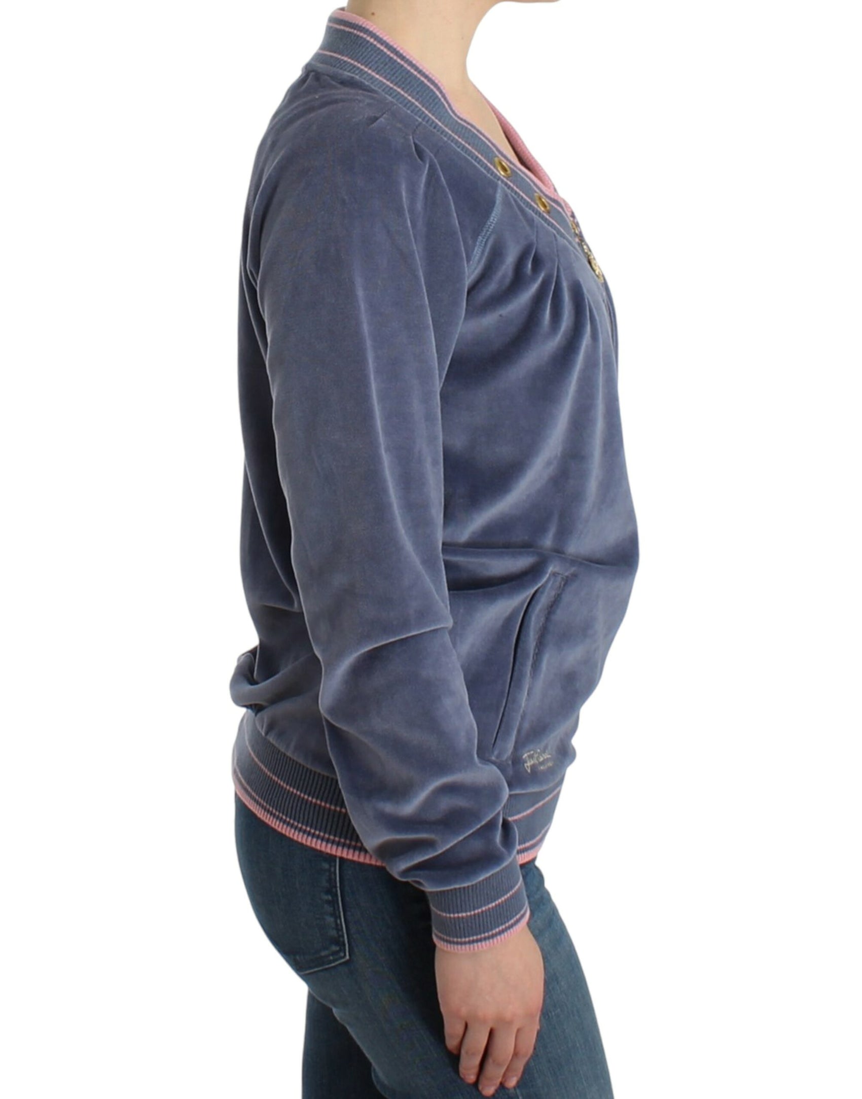 Eleganter blauer Zip-Cardigan mit goldenen Details