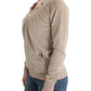 Beige Zip Cardigan with Gold Tone Accents