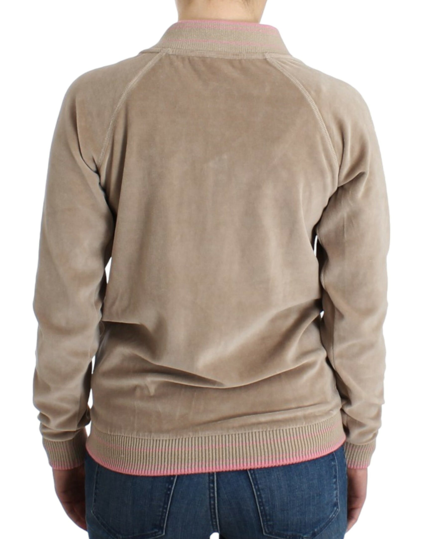 Beige Strickjacke mit Reißverschluss und goldfarbenen Akzenten